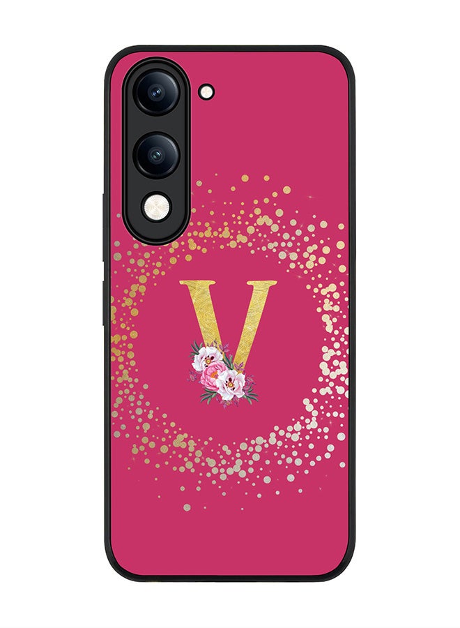 For vivo Y04 / Y29t 5G Case,Slim fit Camera Protection, Shockproof Thin Phone cover  - Custom Monogram Floral - V ( Deep Pink )